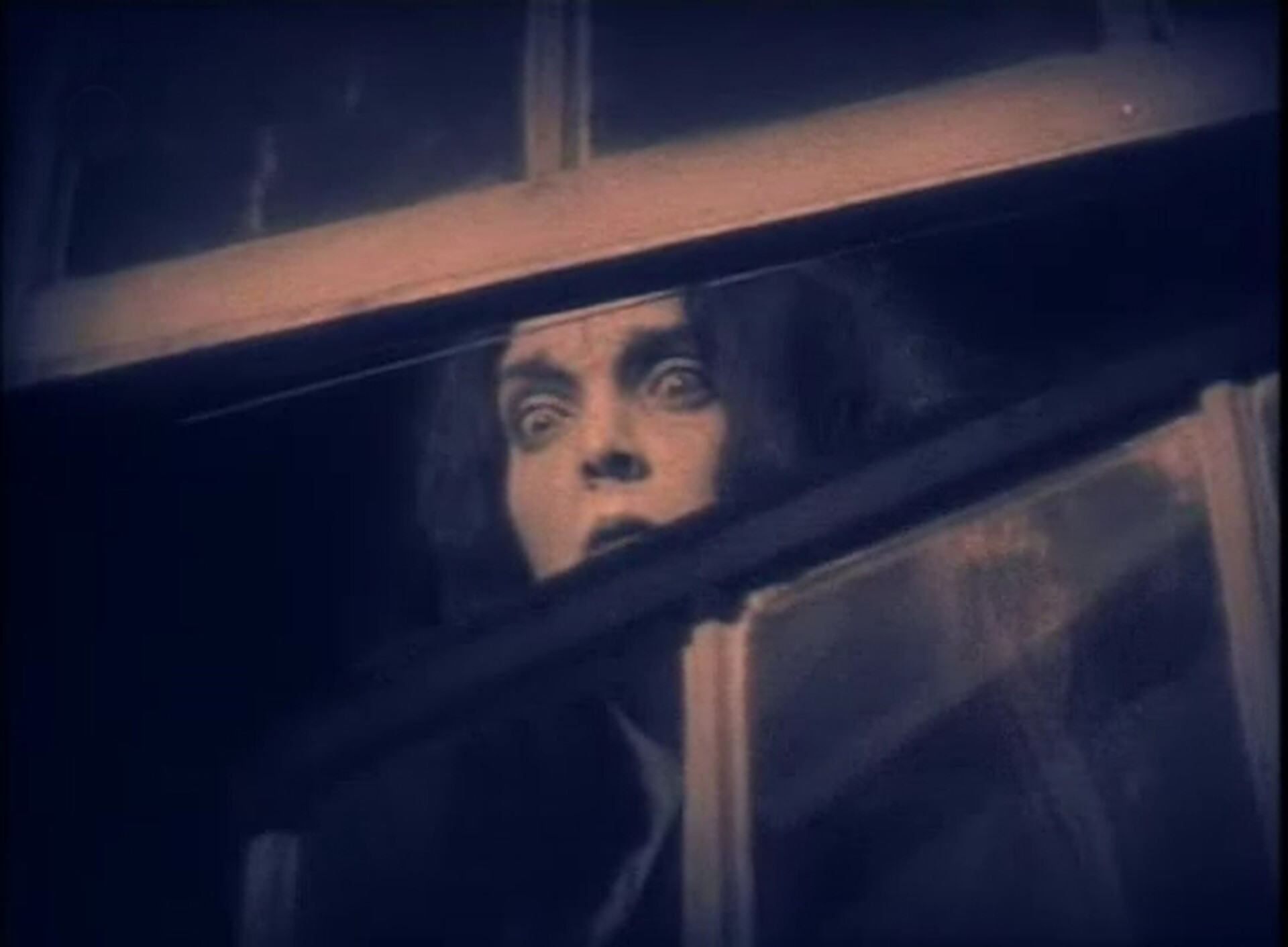  Kadr z amerykańskiego filmu „Chciwość” z 1924 roku. Widać na nim młodą kobietę patrzącą w dół. Kobieta wygląda na przestraszoną – ma szeroko otwarte oczy i wysoko uniesione brwi. 